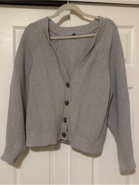 Banana Republic Light Gray Ribbed Button-Front Cardigan